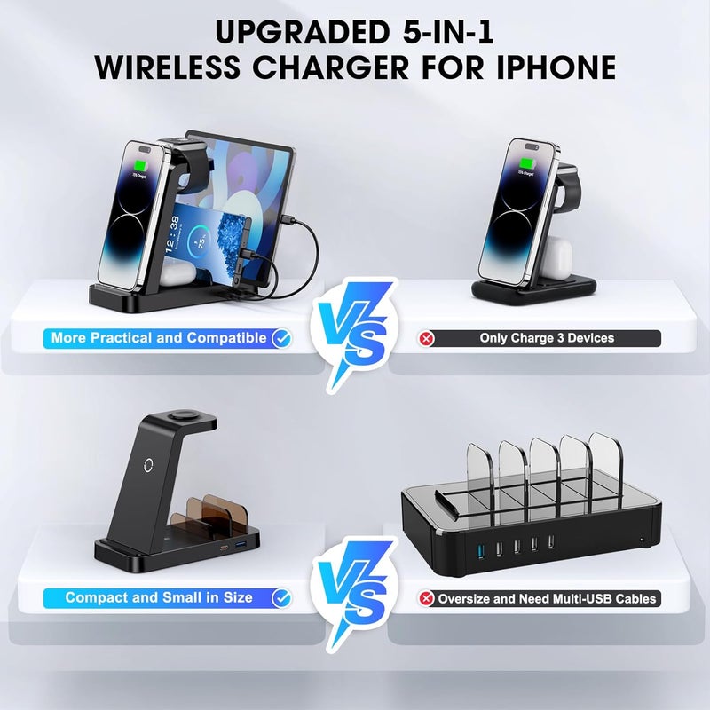 GAUOLN Wireless Charger for iPhone - 5 in 1 Charging Station for Multiple Devices Apple: Fast Wireless Charging Stand Dock for iPhone 17 16e 16 15 14 13 12 Pro Max Apple Watch Airpods - Image 2